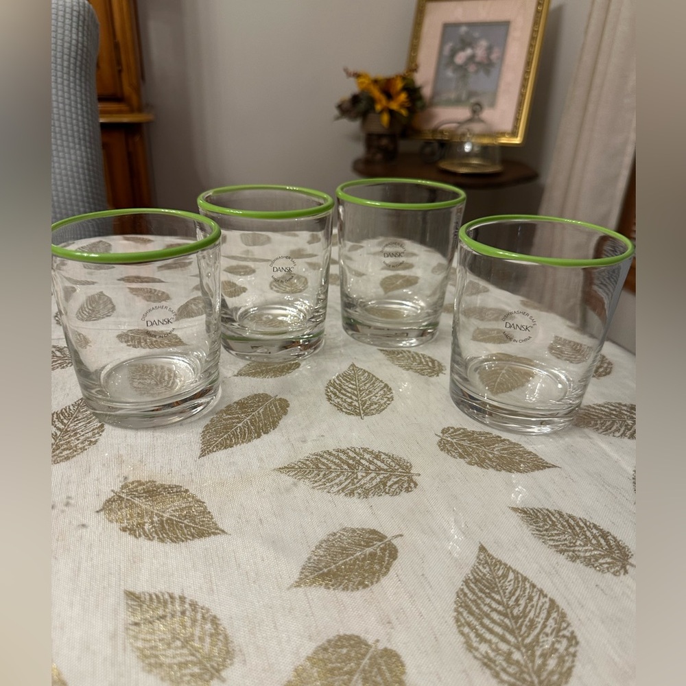 DANSK tumblers/whiskey glasses set of 4 with lime color accents New